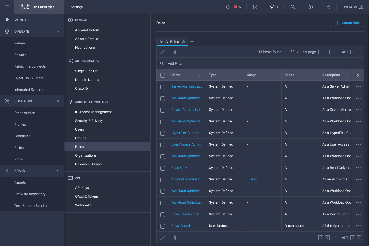 Navigate to Settings->Role